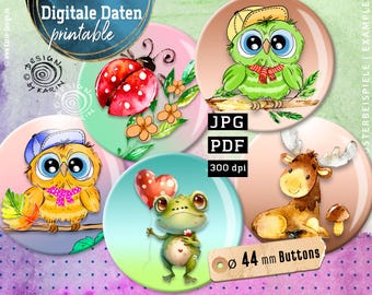 20 design button templates - digital print collages - custom size 44 mm - cute - premium quality - instant download PDF/JPG - No. 2515