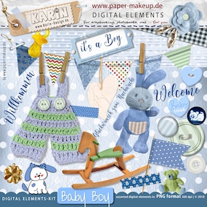 Baby Boy Cliparts - Scrapbooking - 30 Einzelteile - transparent - Karten, Fotobücher selbst gestalten - Instant Download PNG/JPG - Nr 311