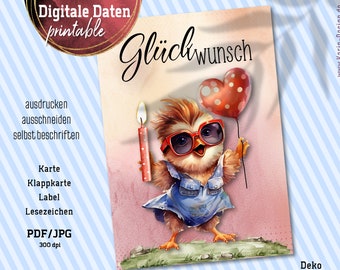 Glückwunsch Karte - Klappkarte - Labels - Lesezeichen - digital - Collage - Instant-Download PDF und/oder JPG - Nr 2341