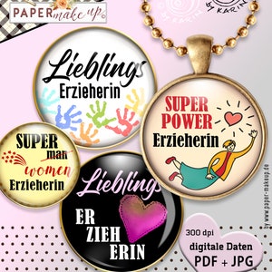 20x Design-Vorlagen | Erzieherin | 3 sizes 38 + 30 + 25mm | digitale collagen sheets | instant-Download PDF/JPG - Nr 364