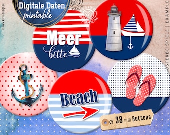 20 various design button templates - digital print collages - special size 38 mm - maritime - instant download PDF/JPG - No. 370-38