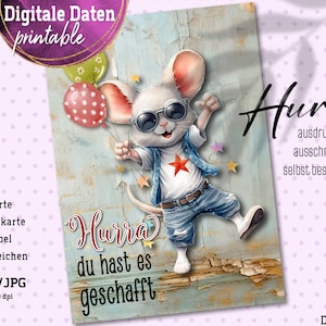 Hurra du hast es geschafft - Karte - Klappkarte - Labels - Lesezeichen - digital - Collage - Instant-Download PDF und/oder JPG - Nr 2340