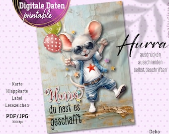 Hurray you did it - card - folding card - labels - bookmarks - digital - collage - instant download PDF and/or JPG - No. 2340