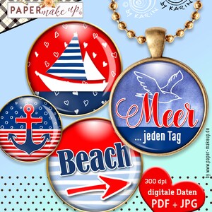 20x plantillas de diseño cabujón - collages impresos digitales - MARITIM - calidad premium | Descarga instantánea PDF/JPG - No. 370
