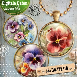 20 digital Vorlagen - 4 sizes 38 + 30 + 25 + 18mm - Stiefmütterchen - collage sheets printable images - instant-Download PDF/JPG - Nr 2344