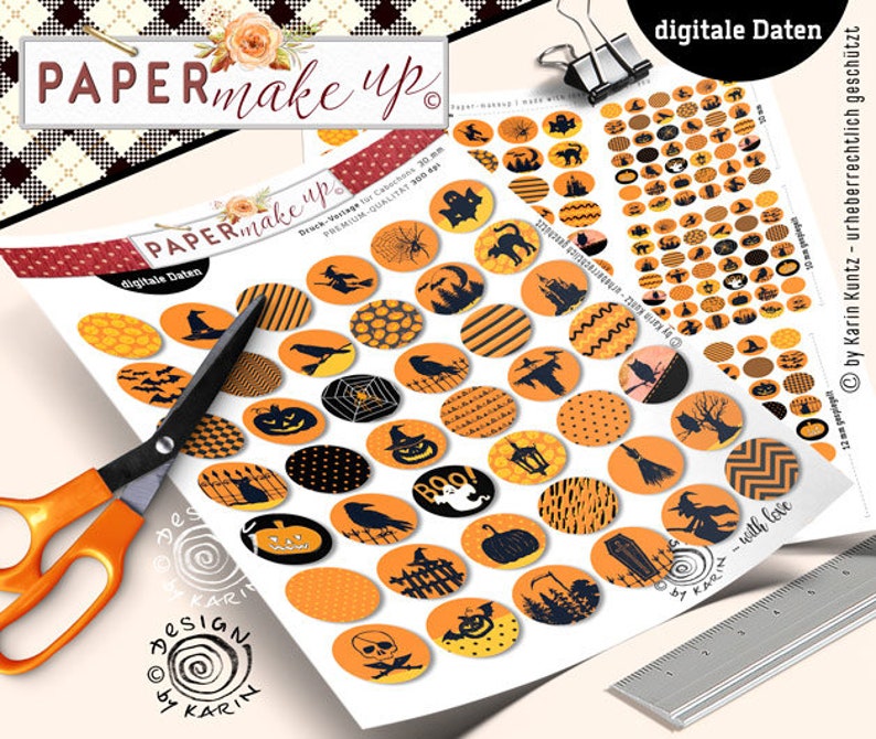 42x Design-Vorlagen digitale collagen sheets big Bundle Halloween Print-Collagen Kreise in 5 Größen Sofort-instant Download Nr 152 Bild 3