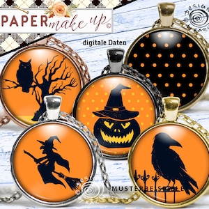 42x Design-Vorlagen digitale collagen sheets big Bundle Halloween Print-Collagen Kreise in 5 Größen Sofort-instant Download Nr 152 Bild 1