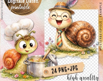 24 cute snail clipart images - in watercolor style - digital files - instant download PNG and JPG - No. 2612