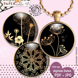 20x design templates - black gold - 3 sizes: 38 + 30 + 25 mm - digital collage sheets - instant download PDF/JPG - No. 281