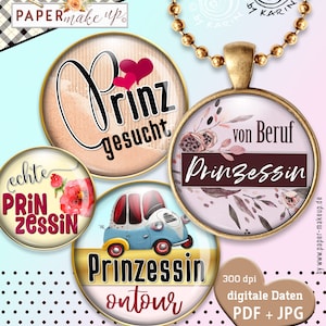 20x ontwerpsjablonen digitaal - ontwerp cabochon PRINCESS - premium kwaliteit - 40-30-25-18-14-12 mm - direct downloaden - nr. 356
