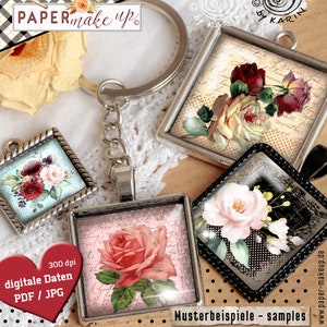 24 modèles de roses vintage carrées - 5 tailles 4x4/3x3/2,5x2,5/2x2/1,8 x 1,8 cm - données numériques - téléchargement instantané PDF/JPG - N° 433