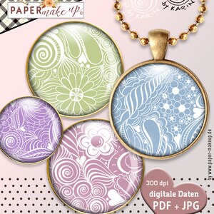 20x design templates digital collage sheets zentangle in pastel | 4 sizes: 25, 18, 14, 12mm | Instant Download PDF/JPG - No 319
