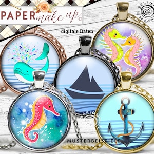 30 modelli di design cabochon, fogli di collage digitali, cavalluccio marino marittimo | 6 taglie | Download immediato immediato PDF/JPG - N. 246