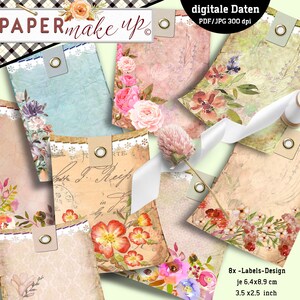 Digital Vintage Cards - florale Tags Labels Etiketten - Journal-Cards - Collage - Instant-Download PDF/JPG/PNG - Ephemera - Nr 333