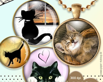 20x design templates | digital collage sheets | cute cats | 4 sizes 25, 18, 14, 12 mm | Instant Download PDF/JPG - No. 318