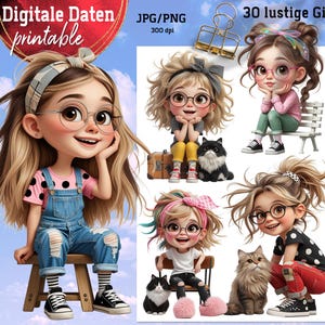30 niedliche Girls - digitale cliparts - 30 einzelne PNG und JPG - sofort-Instant-Download PNG - transparenter Hintergrund - Nr 2509