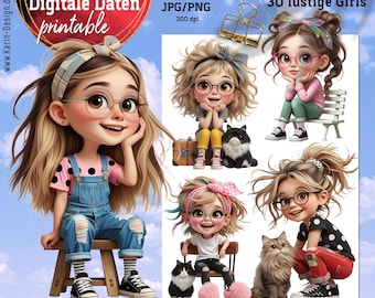 30 cute girls - digital clipart - 30 individual PNG and JPG files - instant download - PNG transparent background - No. 2509