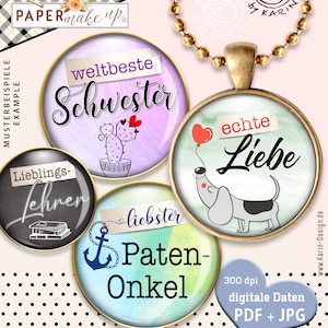 20x Design-Vorlagen - 4 sizes 38 + 30 + 25 + 18mm - digitale collage sheets "liebe Worte" - Sofort-instant-Download PDF/JPG - Nr 419