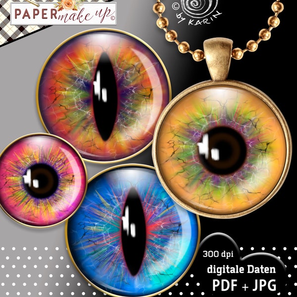 24x diverse Design-Cabochon-Vorlagen EYES | printable images | digital collage sheets | Sofort-instant-Download PDF/JPG - Nr 386