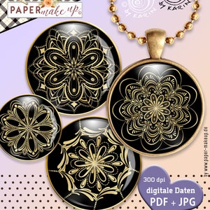 9x 8 sizes - Gold Mandala - digital collage sheets - instant download PDF/JPG - 8 sizes: 25, 20, 18, 16, 14, 12, 10, 8 mm - No. 300