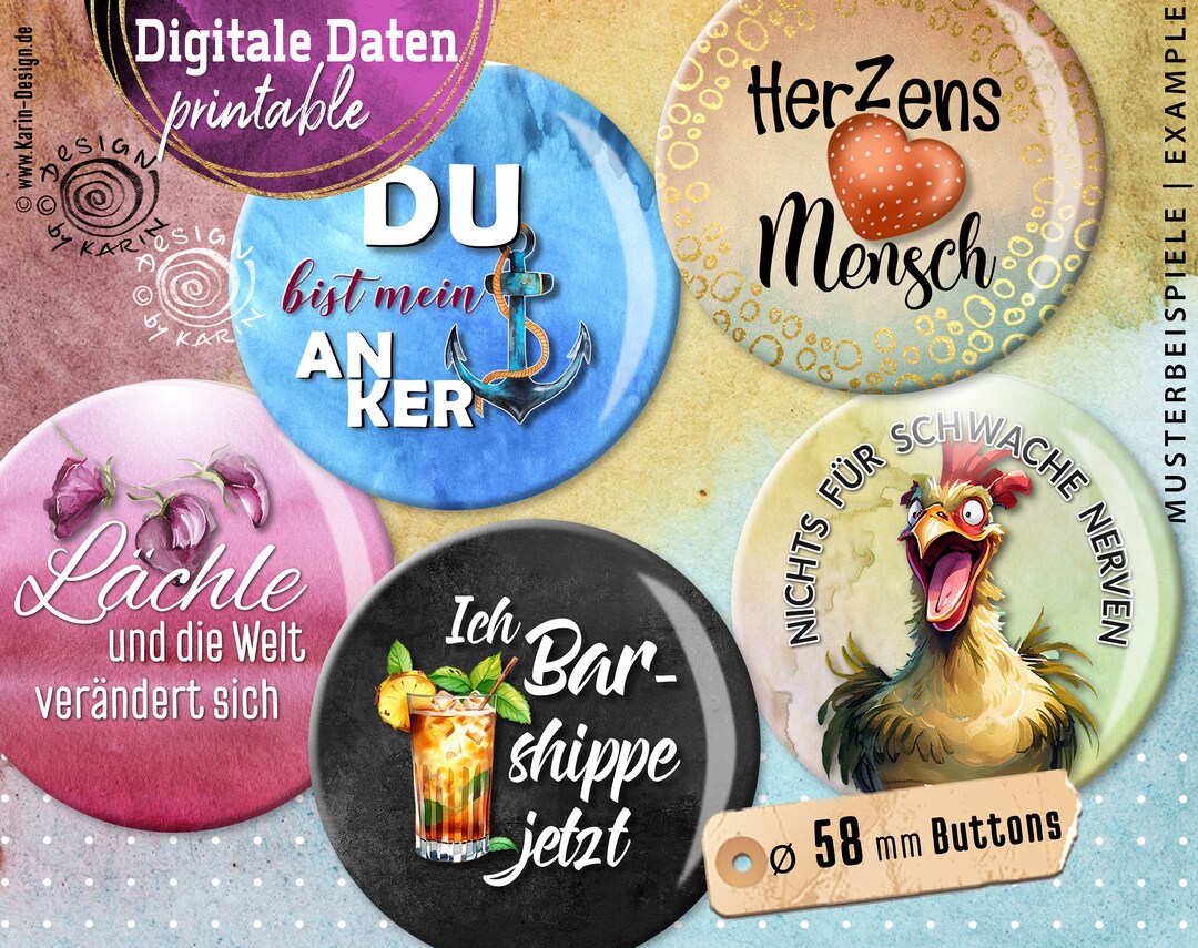 20 Design Button Templates - Digital Print Collages - Custom Size 58 Mm ...