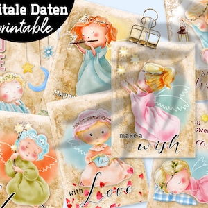 Angel style digital Vintage Cards - Tags Labels Etiketten - 8x Journal-Cards - Collage - Instant-Download PDF/JPG/PNG - Nr 439