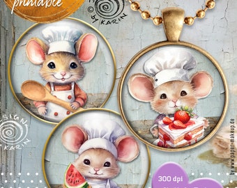 20 digital templates - 4 sizes 38 + 30 + 25 + 18 mm - cute mice - collage sheets printable images - instant download PDF/JPG - No. 2331