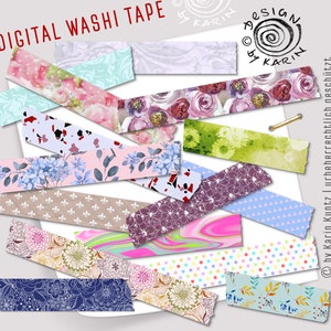 Washi-Tape digital | 15x bunter Design-Muster-Mix | Sofort-Download | PNGs mit transparentem Hintergrund - Nr 301