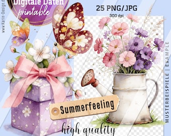 25 Summer Feeling Clip Art Images - in Watercolor Style - Digital Files - Instant Download PNG and JPG - No. 2619