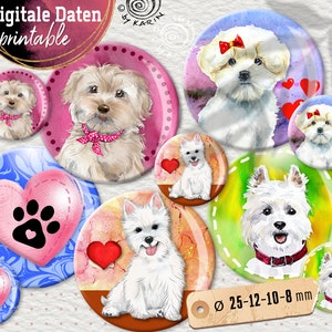 20x Design-Vorlagen small dogs- 4 sizes 25+12+10+8 mm - digitale collagen sheets - sofort-instant-Download PDF/JPG - Nr 2311