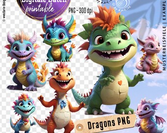 25 cute dragon monsters - digital cliparts - 25 individual PNG - instant instant download PNG - transparent background - No. 2414