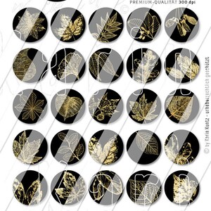 30x Cabochon-Design digitale Collagen sheets circles 6 sizes Black-Gold Sofort-instant-Download PDF/JPG Nr 195 Bild 3