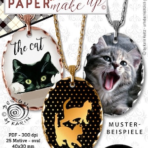 25x design templates oval - Print Collagen Cats - Jewelry making | - Cats Lover - Instant download PDF/JPG - No. 190