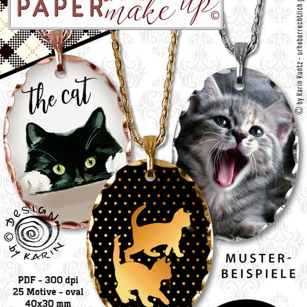 25x modèles de conception ovale - Print Collagen Cats - Jewelry making |- Cats Lover - Instant Download PDF/JPG - No. 190