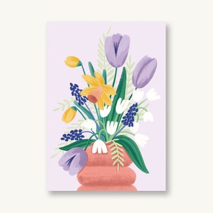 Postkarte Frühling - Frühlingsstrauß in Vase