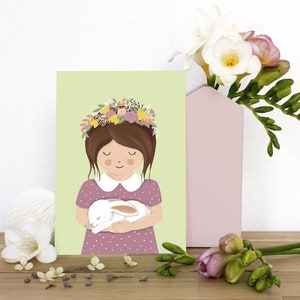 Postkarte Frühling - Mädchen mit Hase