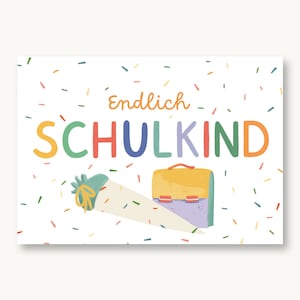 Postkarte Endlich Schulkind Konfetti
