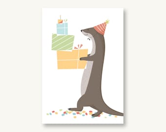 Postkarte Geburtstag Konfetti Otter