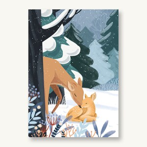 Postkarte Winter / Rehe
