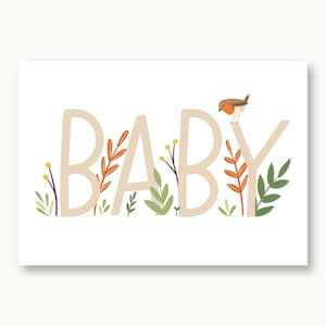 Postkarte zur Geburt Baby orange