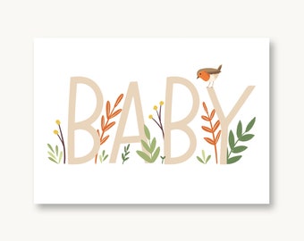 Postkarte zur Geburt Baby orange