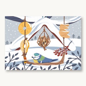 Postkarte Winter Blaumeise Futterhaus