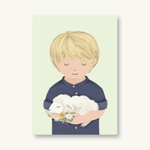 Postkarte Frühling - Junge mit Lamm