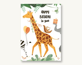 Carte Postale Joyeux Anniversaire - Girafe