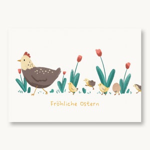 Postkarte Ostern - Henne mit Küken