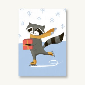 Postkarte Winter - Waschbär on Ice