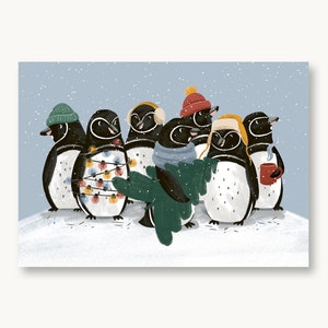 Postkarte Weihnachten Pinguine Familie
