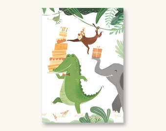 Postkarte Happy Birthday - Krokodil