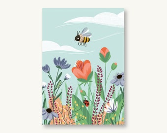 postcard - summer meadow - bee happiness