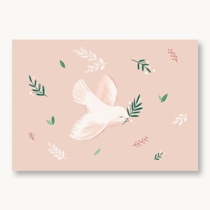 Postkarte Taube rosa / Mädchen